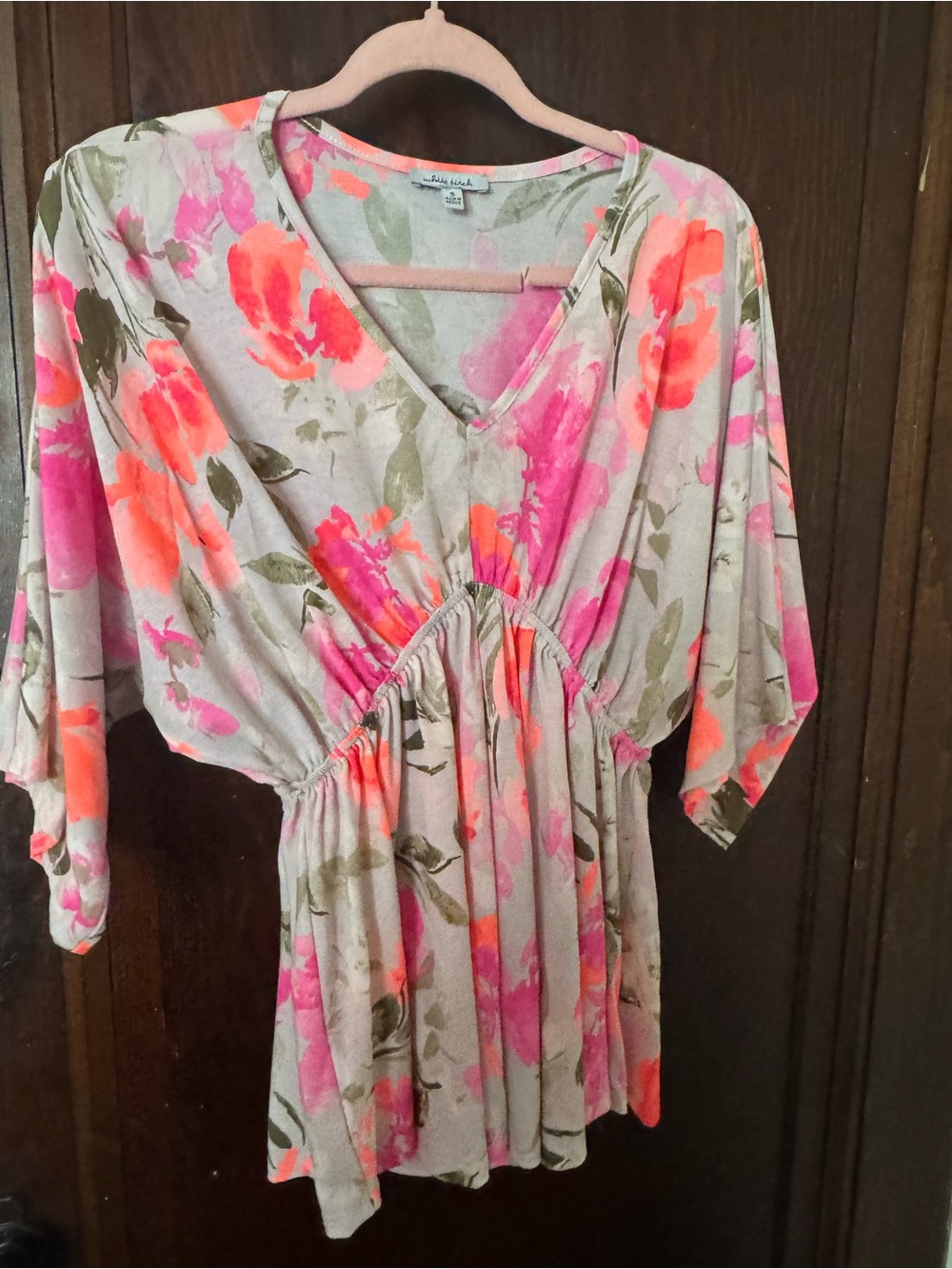 white birch Floral V-Neck Drawstring Tunic - Pink & Orange